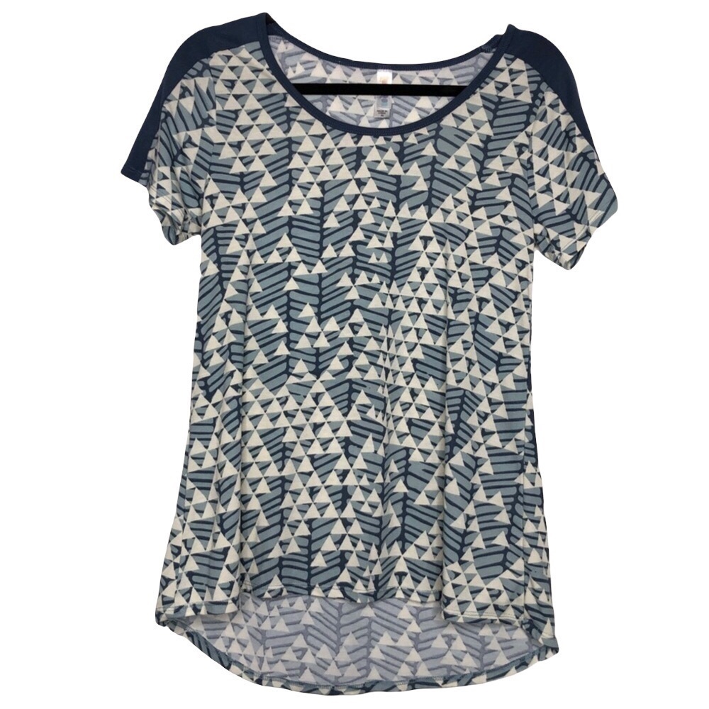 New - LULAROE Classic T with sky blue and cream/ivory geometric pattern -Size XS